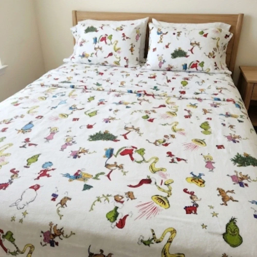 Lot of 2 Pottery Barn Kids Dr. Seuss The Grinch Full Sheet Sets Red & White‎